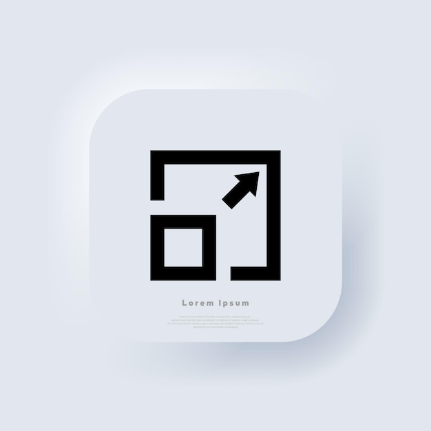 Tamaño compacto, cambio de escala, cambio de tamaño de imagen, icono de pantalla completa. Botón web de interfaz de usuario blanco Neumorphic UI UX. Neumorfismo. Ilustración vectorial.