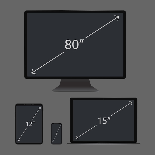 Vector tamaños de pantalla de los aparatos digitales negros