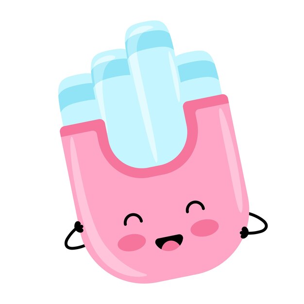 Tampón ginecológico menstrual en un estuche artículo de higiene íntima para mujeres personaje kawaii feliz