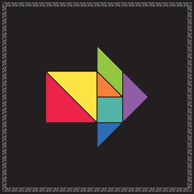 Tangram Puzzle Flecha Alfabeto Ilustración geométrica de colores