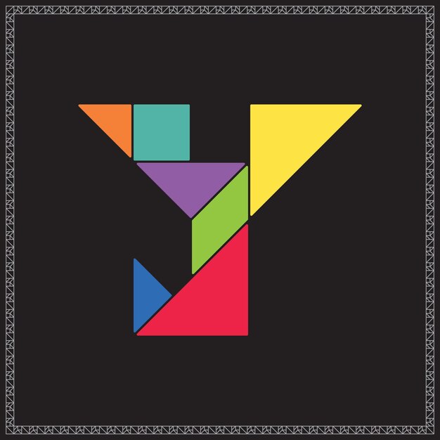 Tangram rompecabezas letra Y alfabeto ilustraciones geométricas coloridas