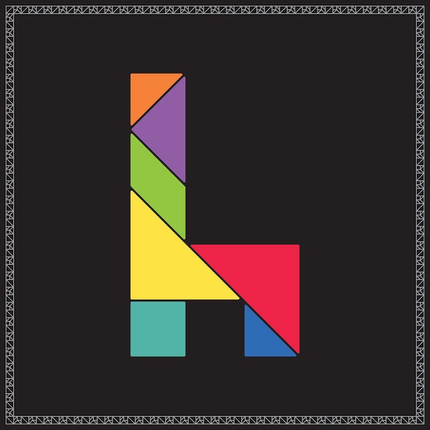 Tangram rompecabezas letra H alfabeto ilustraciones geométricas coloridas