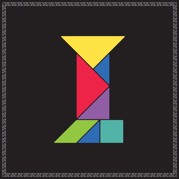 Tangram rompecabezas letra I alfabeto ilustraciones geométricas coloridas