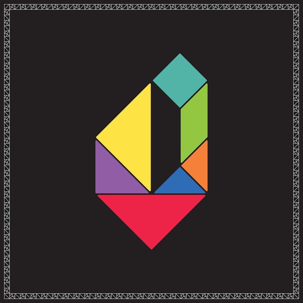 Tangram rompecabezas letra O alfabeto ilustraciones geométricas coloridas