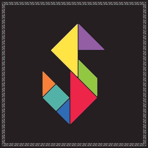 Tangram rompecabezas letra S alfabeto ilustraciones geométricas coloridas