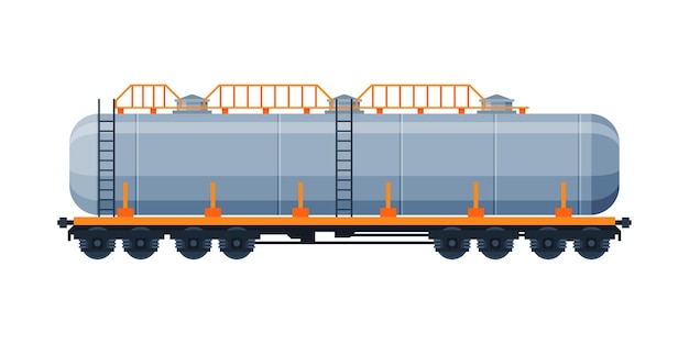 Tank wagon oil railway cistern freight train railroad transportation ilustración vectorial plana sobre un fondo blanco