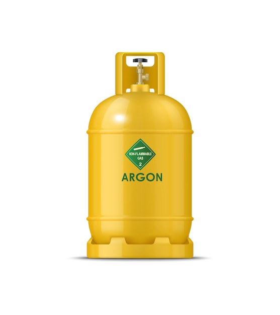Tanque amarillo de cilindro metálico de gas argón realista