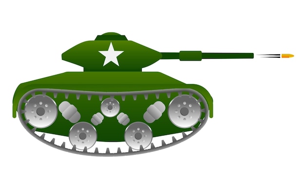 Tanque de batalla principal cuando se disparó al objetivo. Ilustración de vector de tanque de dibujos animados.
