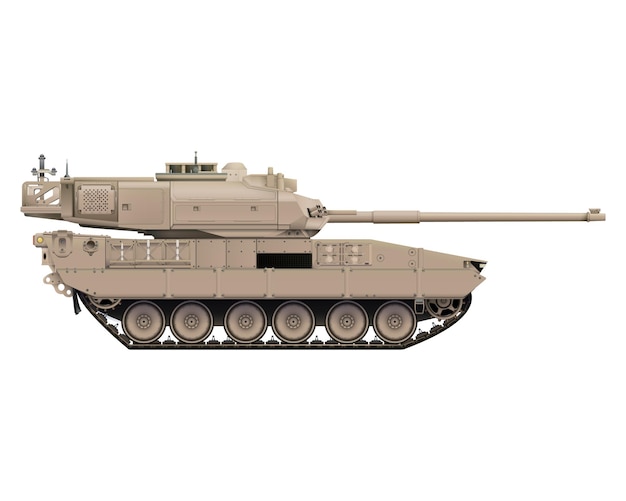 Tanque de batalla principal en estilo realista Vehículo de combate blindado Transporte militar de combate especial Ilustración vectorial colorida detallada aislada en fondo blanco