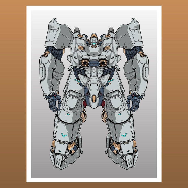 Vector tanque mecha robot construido por cabeza brazo cuerpo pierna arma ilustración vector premium