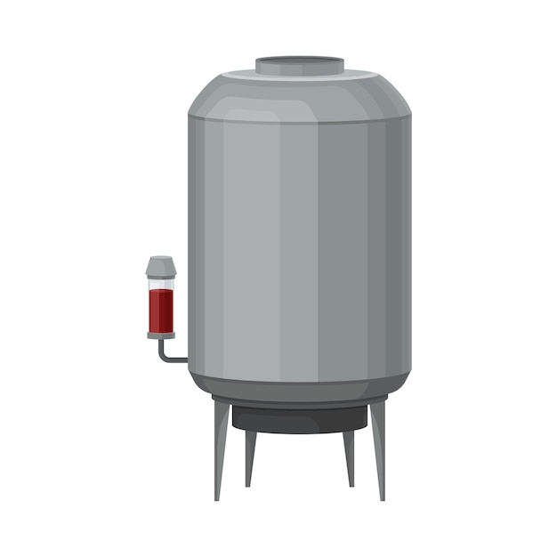 Tanque de metal con jugo de uva como ilustración del vector de fermentación alcohólica