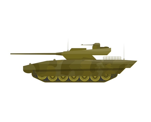 Tanque militar aislado Vehículo de combate de potencia de fuego de guerra Ilustración de vector plano