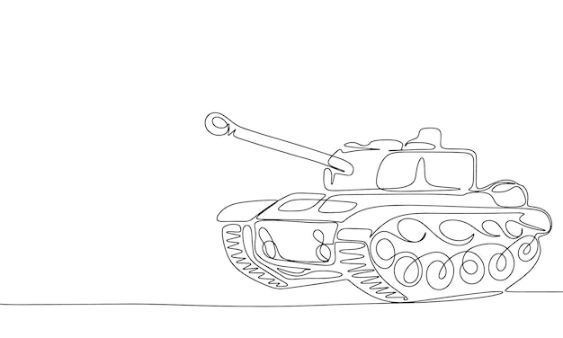 Un tanque militar continuo de línea Arte de línea Contorno de tanque militar Arte vectorial dibujado a mano