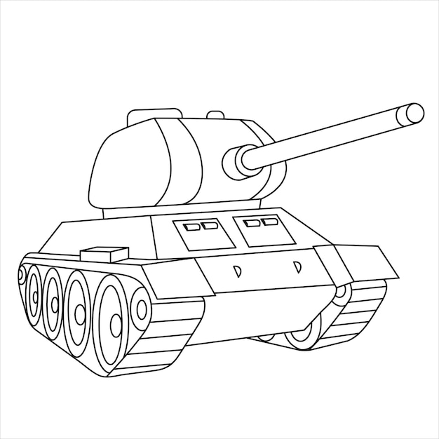 Tanque Página para colorear Vehículo militar Ilustración de dibujos animados Dibujo de arte lineal para niños y adultos
