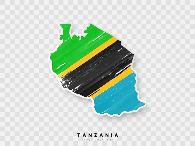 Tanzania mapa detallado con bandera del país. Pintado en colores de pintura de acuarela en la bandera nacional.