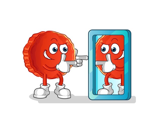 Tapa de botella mirando en dibujos animados de espejo. vector de mascota de dibujos animados