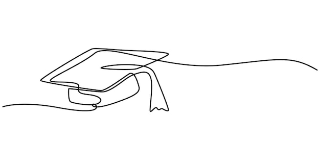 Tapa continua dibujo artístico de una línea del concepto de sombrero de graduación vector de contorno línea continua