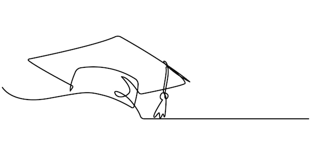 Tapa continua dibujo artístico de una línea del concepto de sombrero de graduación vector de contorno línea continua