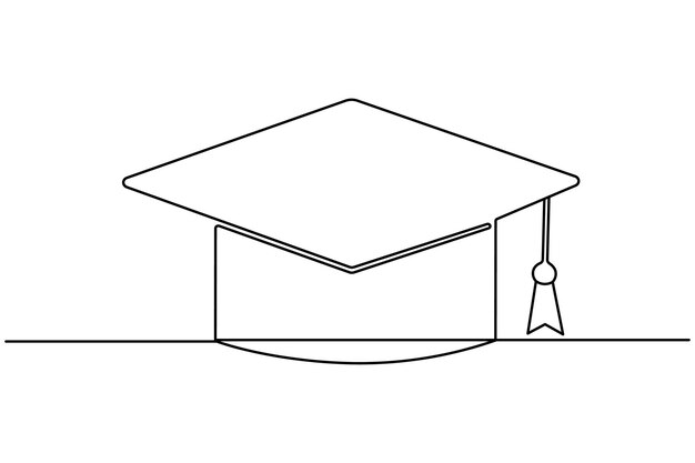 Tapa de graduación continuo dibujo de una línea del icono del vector de educación del contorno