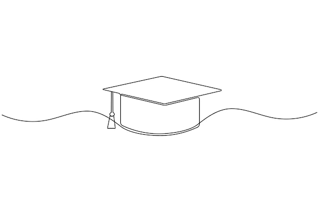 Tapa de graduación continuo dibujo de una línea del icono del vector de educación del contorno