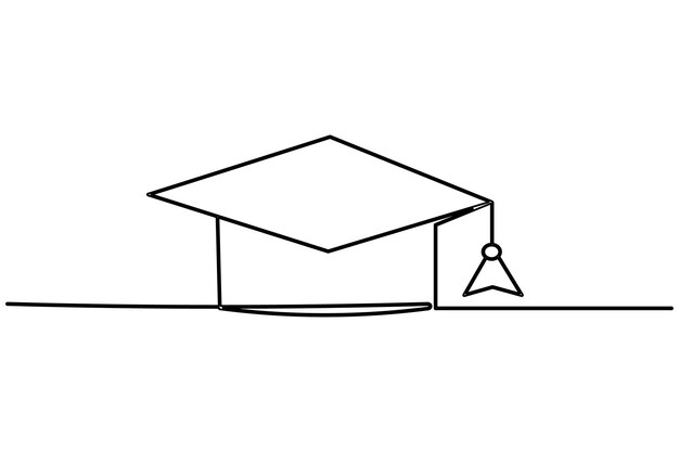 Tapa de graduación continuo dibujo de una línea del icono del vector de educación del contorno