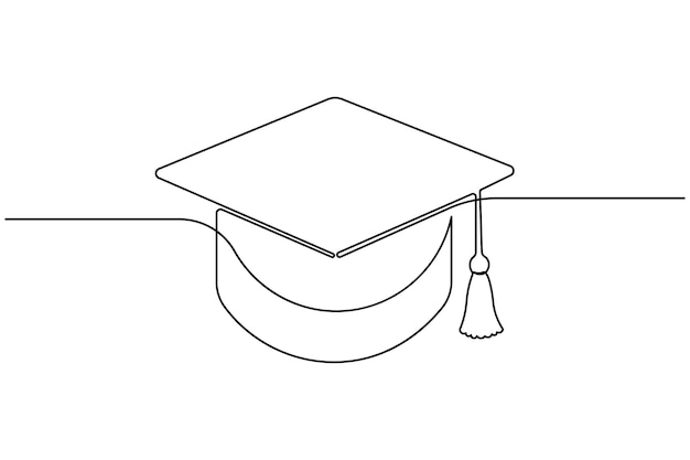 Tapa de graduación continuo dibujo de una línea del icono del vector de educación del contorno