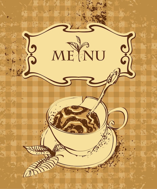 tapa del menú con taza de té