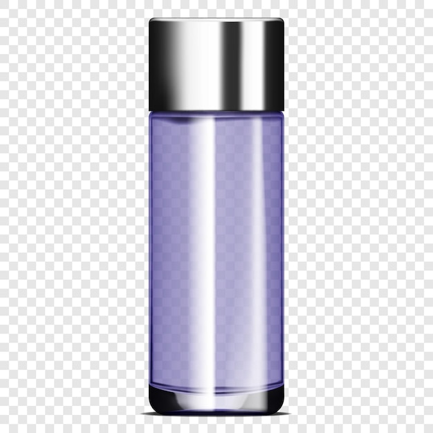 Vector tapa de metal de botella de vidrio transparente sobre fondo transparente maqueta de vector realista producto cosmético