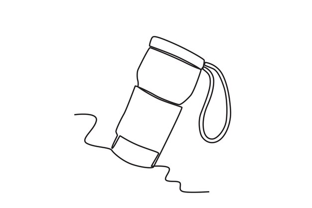 Una tapa de vaso con una correa. Dibujo en línea del vaso.