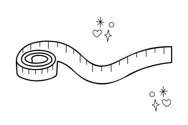 Tape measure Doodle contorno vectorial ilustración en blanco y negro