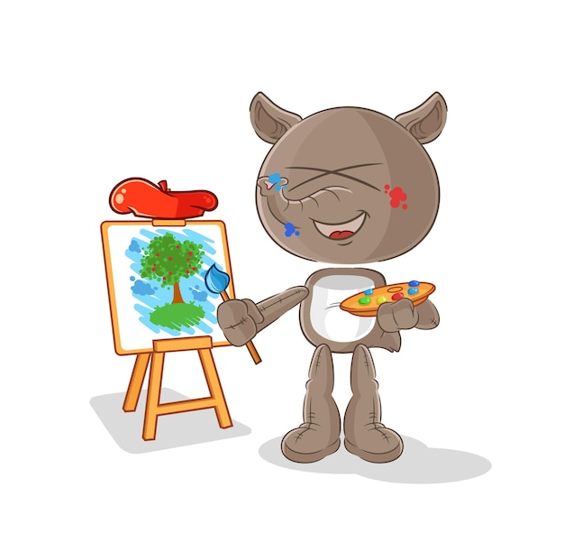 Tapir artista mascota vector de dibujos animados