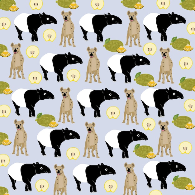 tapir hiena con frutas como fondo de patrón