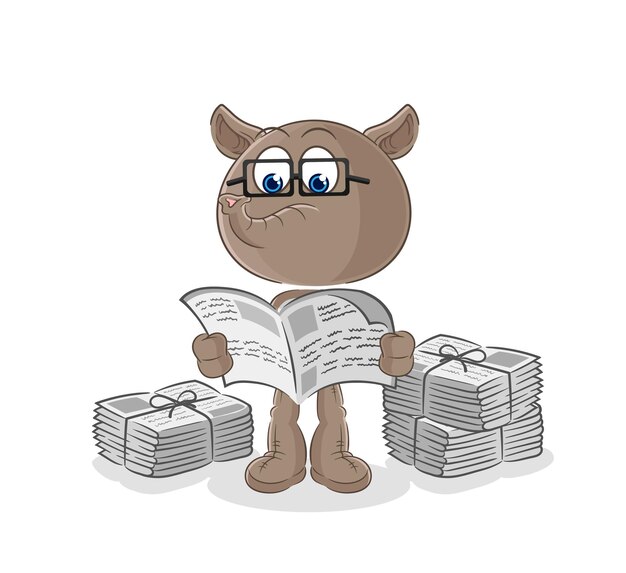 Tapir leer vector de personaje de dibujos animados de periódico