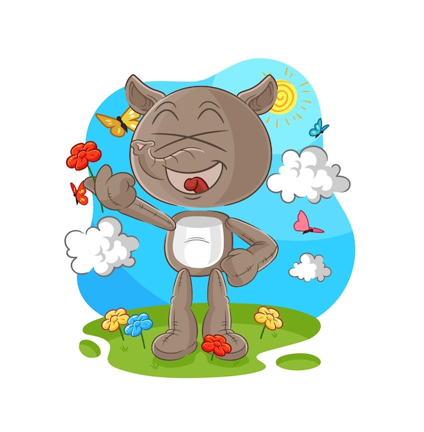 Tapir recoger flores en vector de caracteres de primavera