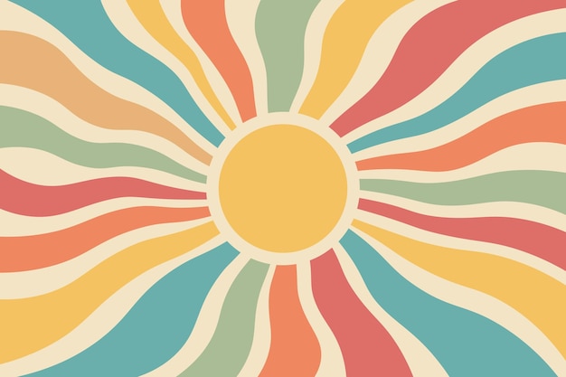 Tapiz solar vintage en estilo boho estilo retro de los años 70 arco iris de amanecer en la pared