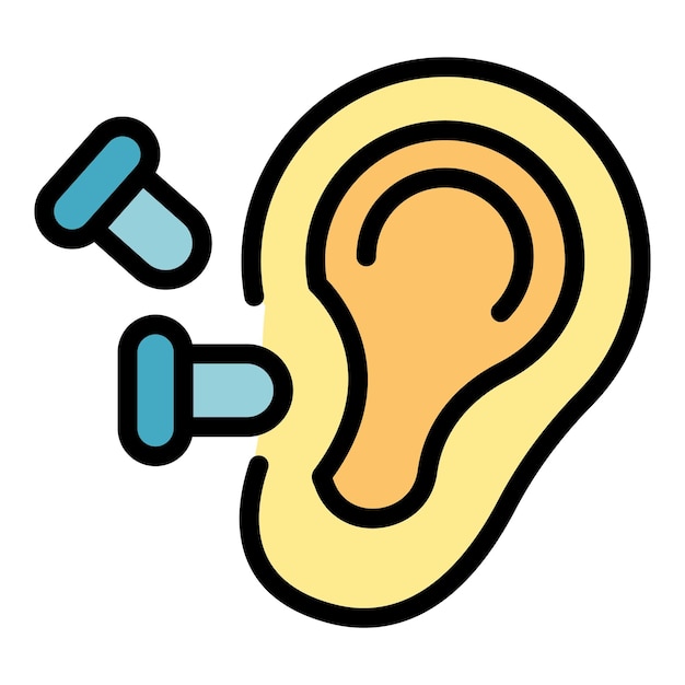 Tapones para los oídos bloque icono contorno vector Tapón auditivo Enchufe escuchar color plano