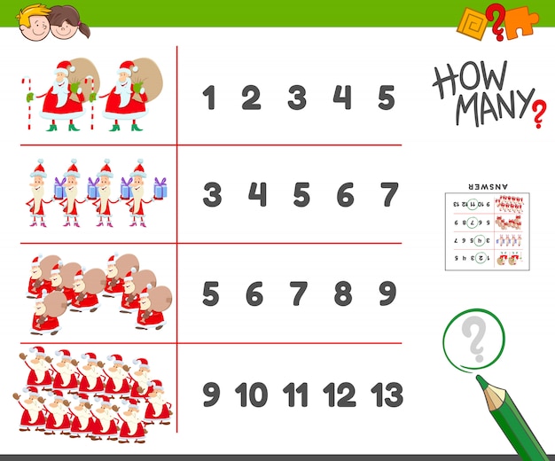 Tarea de conteo con personajes de Santa Claus