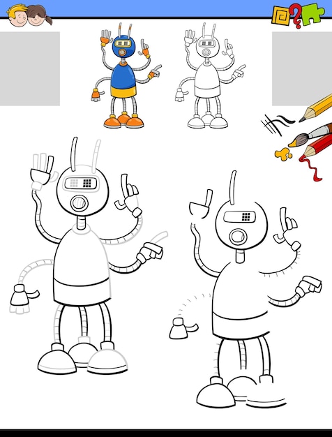 Tarea de dibujo y coloreado con un divertido personaje de robot.