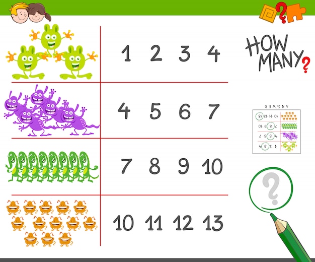 Tarea educativa de conteo con monstruos de dibujos animados