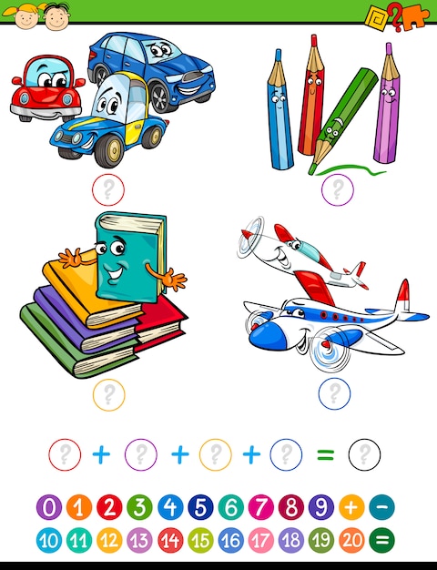 Tarea de matemáticas de dibujos animados para niños