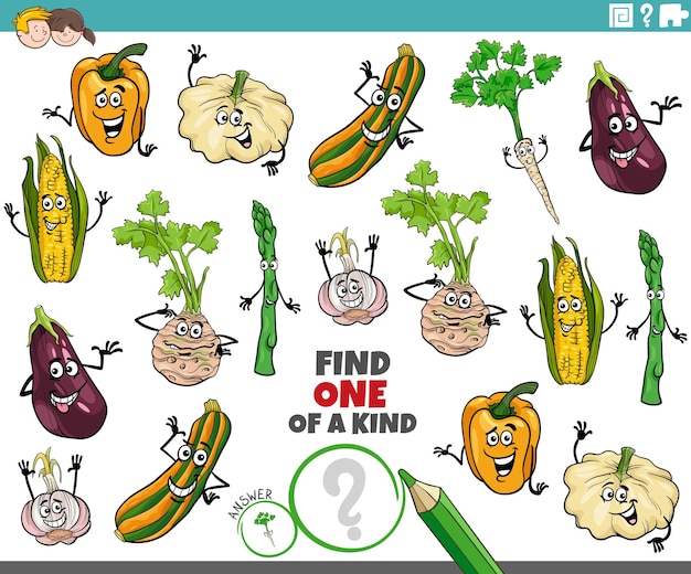 Tarea única para niños con verduras de dibujos animados