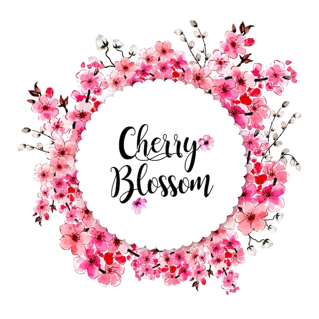 Tarjeta de acuarela floral cherry blossom frame multipurpose