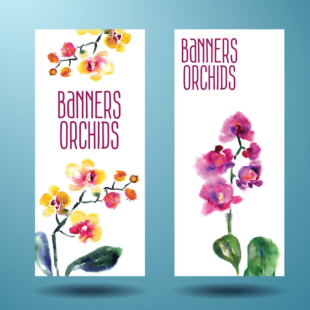 Vector tarjeta acuarela pintada con orquídea