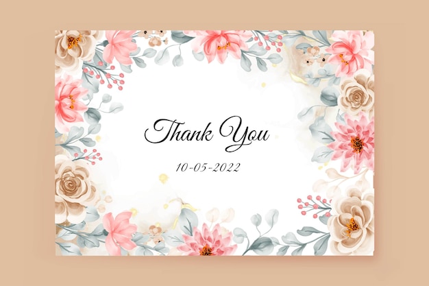 Tarjeta de agradecimiento con fondo enmarcado en flores