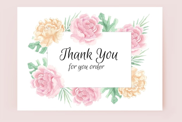 Vector tarjeta de agradecimiento con fondo de marco de rosa flor rosa y amarillo