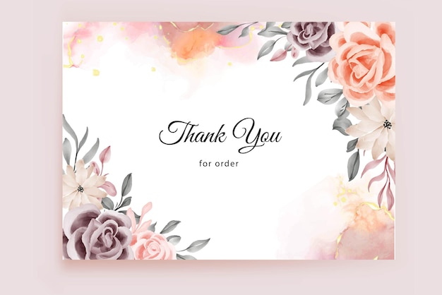 tarjeta de agradecimiento con hermosa rosa y hojas