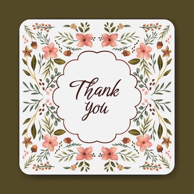 Tarjeta de agradecimiento con hojas y flores Ilustración de colores de otoño