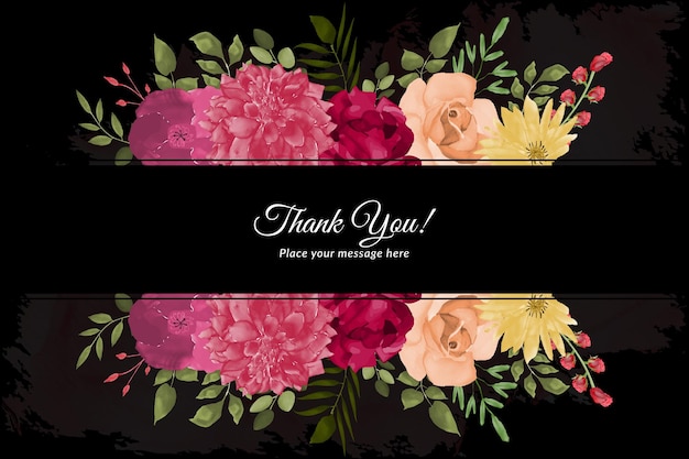 Tarjeta de agradecimiento con rosas rojas con marco floral de acuarela vector gratuito