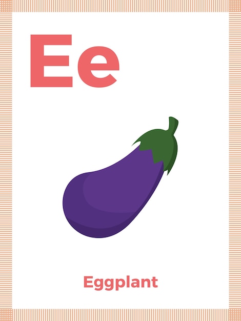 Tarjeta del alfabeto con letra E para niños. Aprendiendo vocabulario en inglés. ilustración vectorial