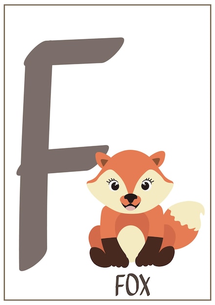Tarjeta del alfabeto para niños. Tarjeta educativa ABC para educación preescolar con animales.